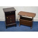 A MODERN OAK MAGAZINE RACK together with a stag minstrel bedside cabinet (2)