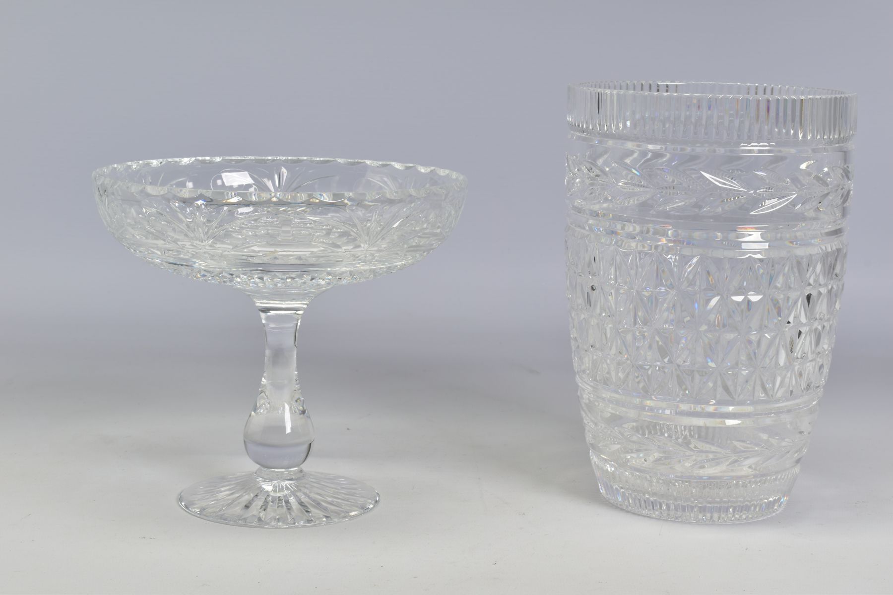 A WATERFORD CRYSTAL GLANDORE VASE, stamped to base, height 20cm, together with a Stuart Crystal
