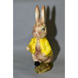 A LARGE SYLVAC WARE POTTERY 'PETER RABBIT' FIGURE, with yellow jacket, named to front of base,