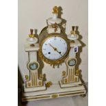 A GILT AND MARBLE FRENCH CHIMING MANTLE CLOCK by A V Lacroix having Arabic numerals to a white