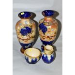 A PAIR OF ROYAL DOULTON, DOULTON AND SLATTERS PATENT BALUSTER VASES, the buff textured ground tube