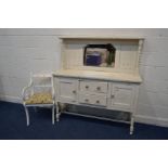 A MID 20TH CENTURY PAINTED MIRRORBACK SIDEBOARD and a sabre leg chair (2)