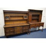 A MID 20TH CENTURY OAK DRESSER, width 168cm x depth 49cm x height 171cm, together with an other
