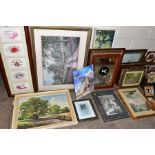 PICTURES AND PRINTS ETC, to include silk pictures of flowers, unsigned watercolours of flowers,