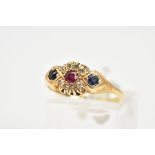 AN EARLY 20TH CENTURY 18CT GOLD GEM SET RING, designed with a circular cut ruby within a single