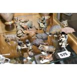 A COLLECTION OF TEN MINIATURE COLD PAINTED BRONZE FIGURES AND A PAINTED SPELTER FIGURE OF TWO DOGS