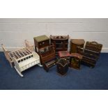 A QUANTITY OF VARIOUS MISCELLANEOUS FURNITURE to include two various dolls cots, oak sewing box,