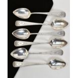 SET OF SIX BAILEY & CO STERLING SILVER TEASPOONS, each with an engine turn design, engraved shield