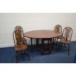 AN OLD CHARM OAK OVAL TOPPED GATE LEG TABLE, extended length 153cm x closed length 50cm x depth