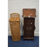 A FRENCH CARVED OAK BAGUETTE BOX together with a wicker baguette box (2)