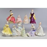A GROUP OF FIGURES, comprising five Royal Doulton 'Happy Anniversary' HN3097 (seconds), 'Claire'