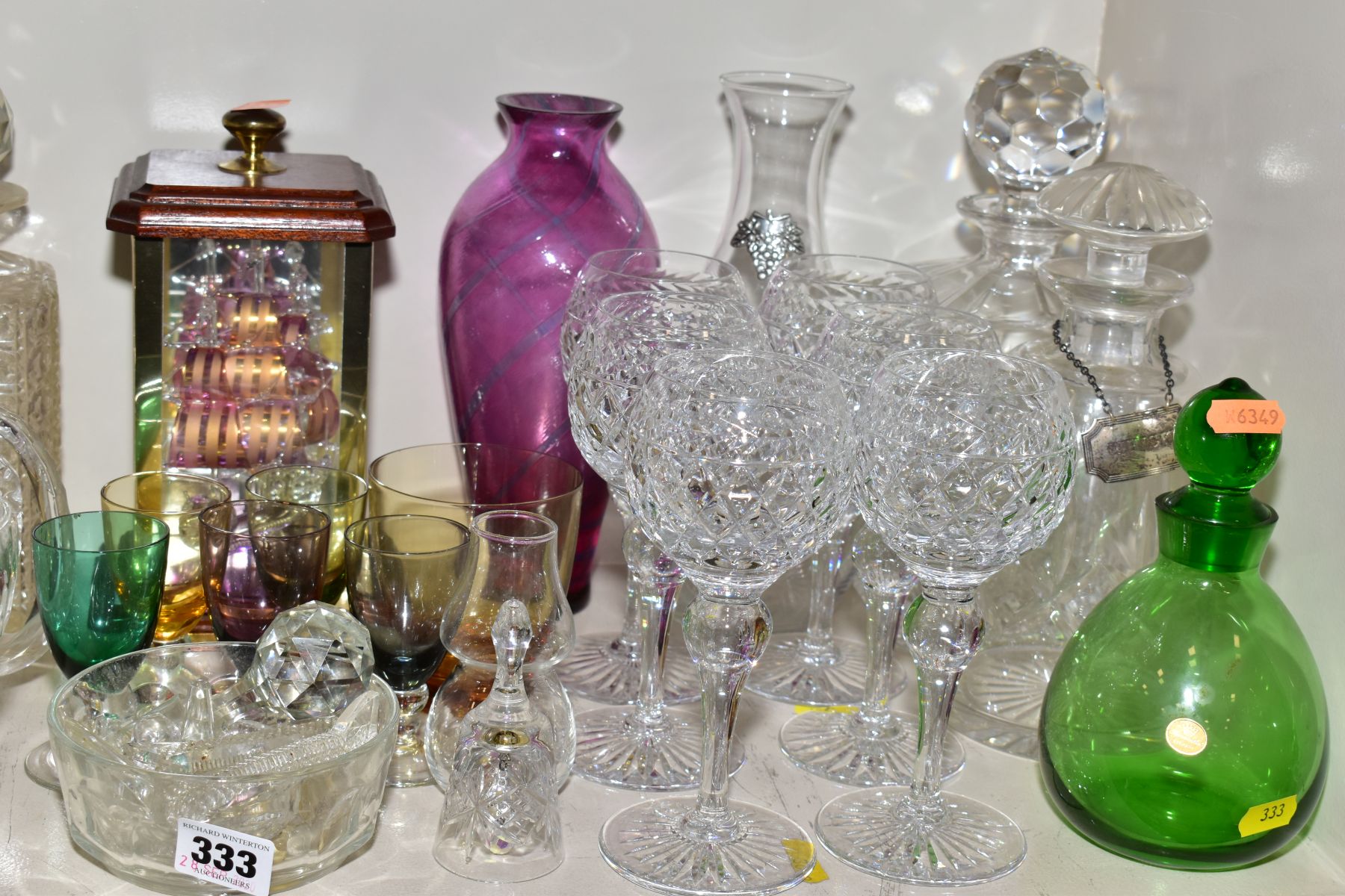 A COLLECTION OF GLASSWARE, including Sturart Crystal, cut glass decanter, boxed Jobling glass ship - Image 5 of 9
