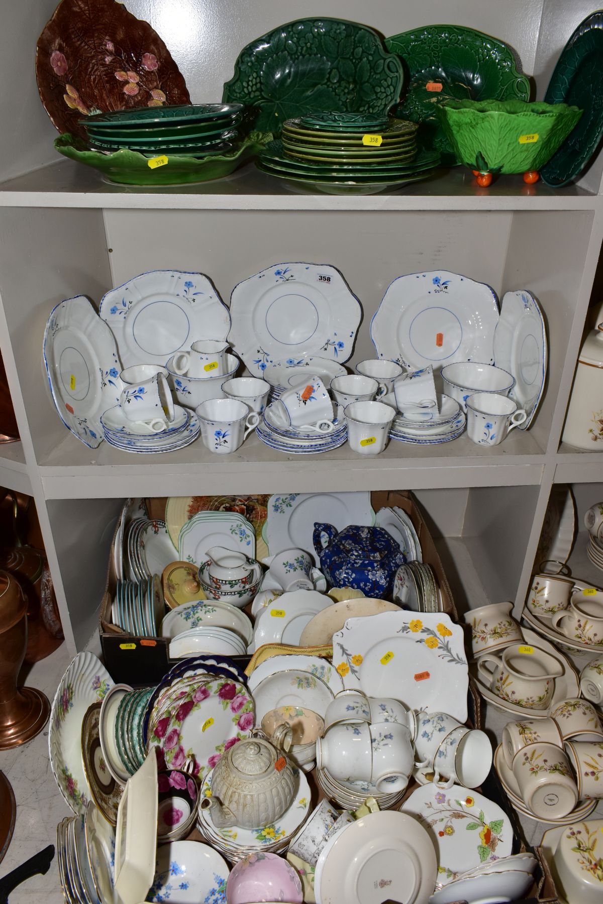 TWO BOXES AND LOOSE OF CERAMICS & TEA WARES, including a late 19th century tea pot, Royal Albert '