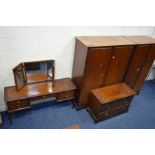 A STAG MINSTRAL FOUR PIECE BEDROOM SUITE, comprising two sized double wardrobe, largest wardrobe
