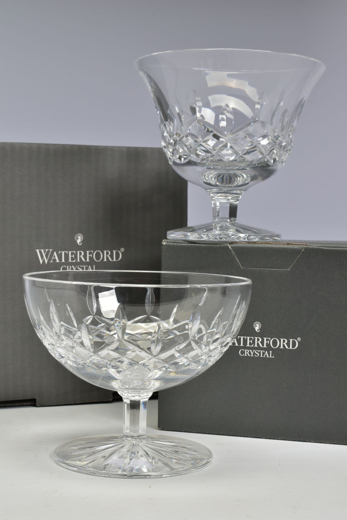 TWO BOXED WATERFORD CRYSTAL LISMORE FOOTED BON BON DISHES, both stamped to base, heights 12cm x 11cm - Bild 2 aus 5