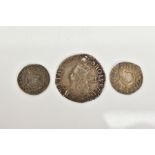 CHARLES II HAMMERED GROUP CLASS II 3d holed and two Class II silver pennies (3)