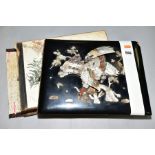 A SHIBYAMA LAQUERED PHOTOGRAPH/POSTCARD ALBUM, containing 20 leaves of painted silk illustrations,