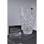 A BOXED WATERFORD LEAD CRYSTAL GRANT VASE, stamped to base, height 25.5cm