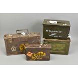 FOUR ORIGINAL AMMUNITION BOXES FOR .303 (WOODEN), 7.62x51 NATO, .50 Browning (UK) and .50