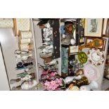 THREE BOXES AND LOOSE CERAMICS, GLASSWARE, METALWARE AND PRINTS, ETC, including kitchen storage