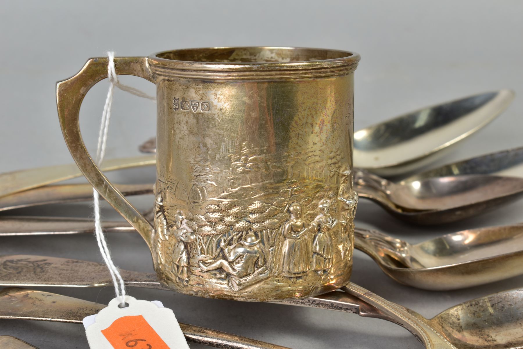 A PARCEL OF ASSORTED SILVER, FLATWARE, ETC, including an Edwardian Christening mug, engraved ' - Image 3 of 8