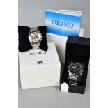 A BOXED SEIKO CHRONOGRAPH QUARTZ WRISTWATCH AND ONE OTHER, the Seiko with a silvered dial, baton