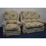 A G PLAN FLORAL UPHOLSTERED TWO PIECE LOUNGE SUITE, comprising a two seater settee and an