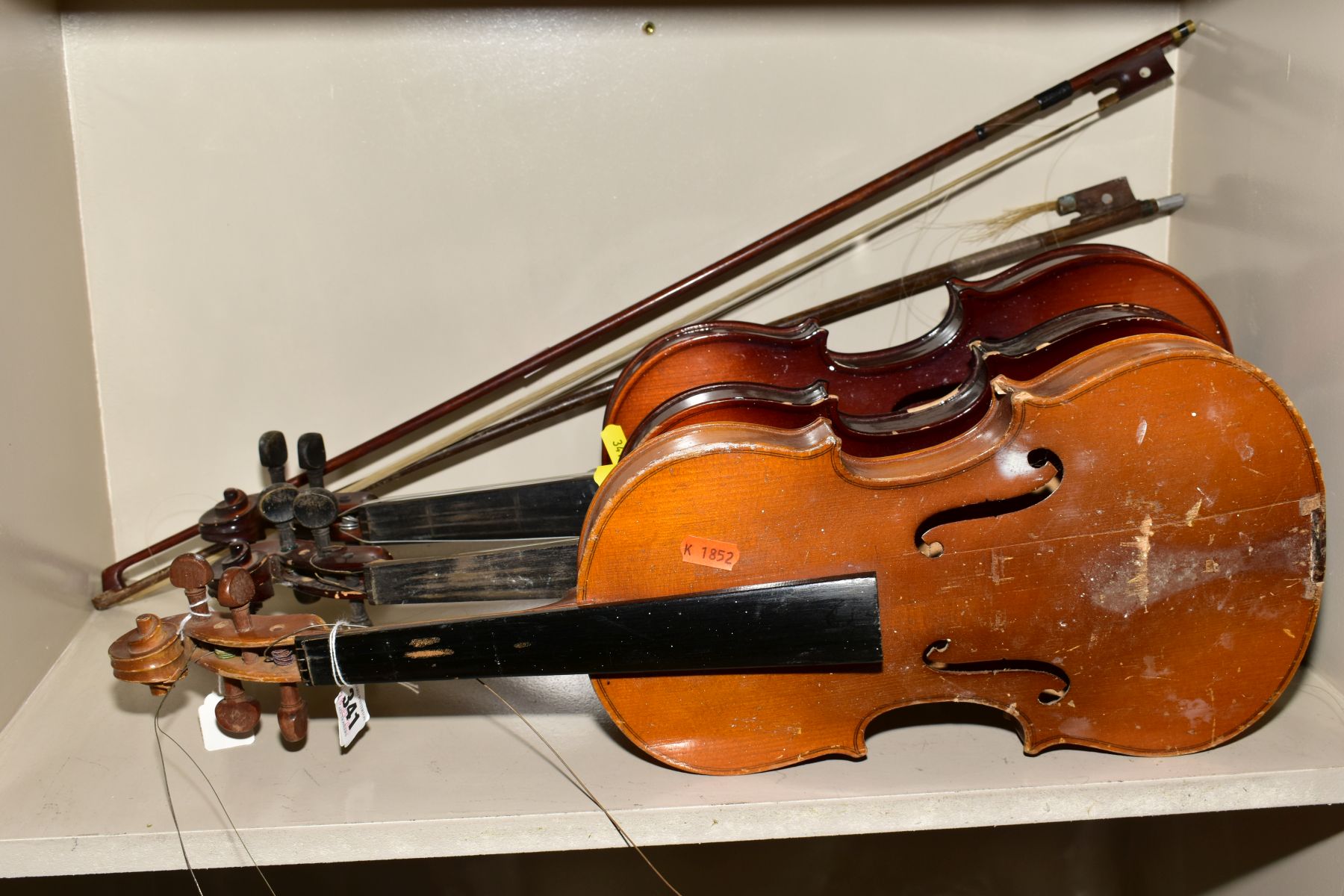 TWO TATRA VIOLINS by Rosetti, with a Chinese 'Lark' violin, all in need of some restoration, with
