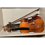 TWO TATRA VIOLINS by Rosetti, with a Chinese 'Lark' violin, all in need of some restoration, with