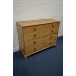 A 19TH CENTURY PINE CHEST OF TWO SHORT OVER THREE LONG DRAWERS, with turned brass handles on bracket