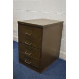 A LOW METAL FOUR DRAWER FILING CABINET, width 46cm x depth 62cm x height 72cm