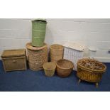 A QUANTITY OF OCCASIONAL WICKER FURNITURE, to include two linen baskets, various other baskets,