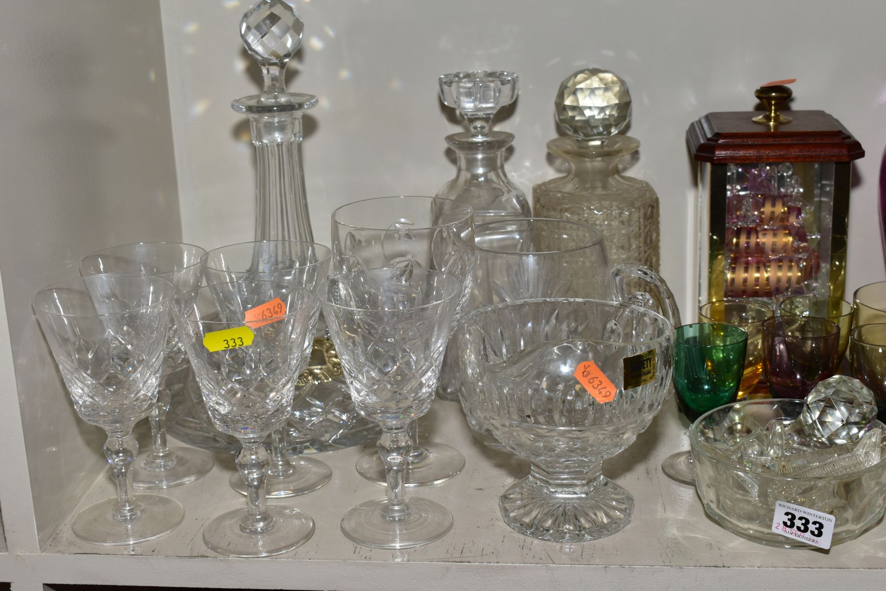 A COLLECTION OF GLASSWARE, including Sturart Crystal, cut glass decanter, boxed Jobling glass ship - Image 4 of 9