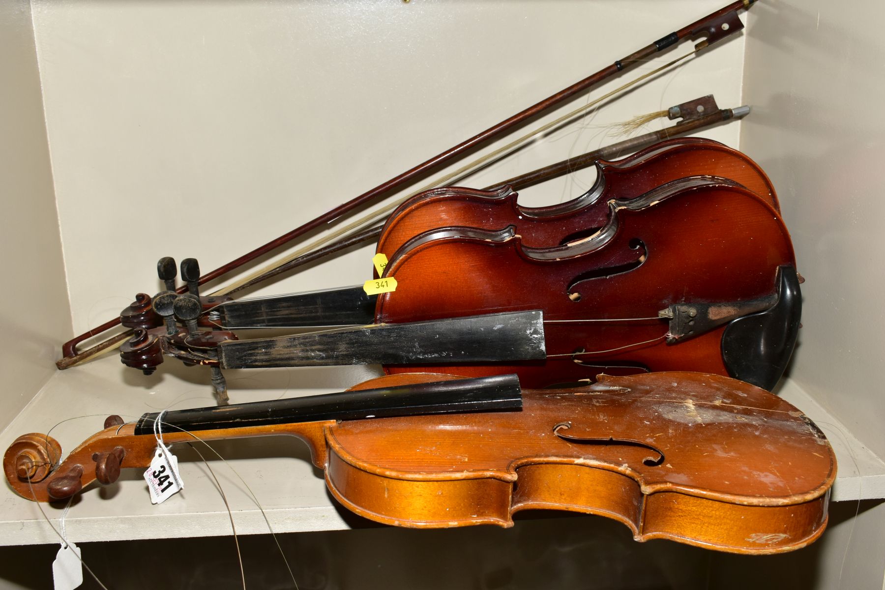 TWO TATRA VIOLINS by Rosetti, with a Chinese 'Lark' violin, all in need of some restoration, with - Image 2 of 3