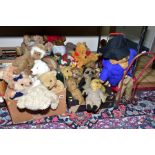 A LARGE QUANTITY OF TEDDY BEARS AND SOFT TOYS, includes several vintage unmarked bears and a