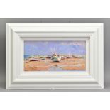 HELIOS GISBERT (SPAIN 1958) 'SEASIDE SUNSHINE', Boats on the sand at low tide, signed bottom left,