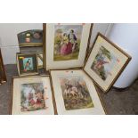 PICTURES AND MIRRORS ETC. Comprising five antique coloured prints from Christie's New Hall Vault