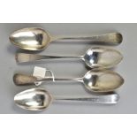 TWO GEORGE III SILVER HESTER BATEMAN TABLESPOONS, both old English pattern, one engraved with