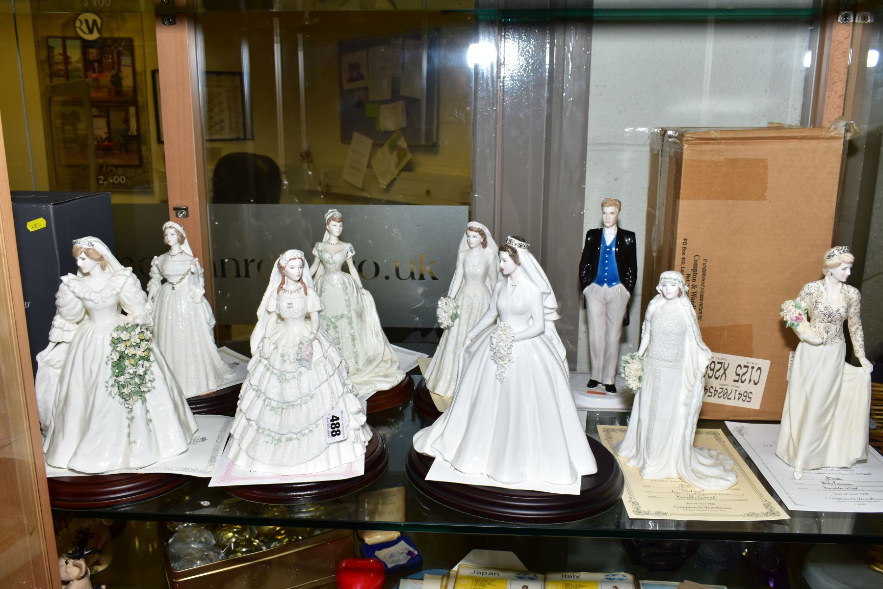 SEVEN COALPORT LIMITED EDITION ROYAL BRIDES 'Princess Alexandra' No1235/7500 with plinth, 'Queen