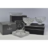 TWO WATERFORD CRYSTAL KILLEEN BOWLS, one boxed, both stamped to bases, height 10cm x diameter 14.