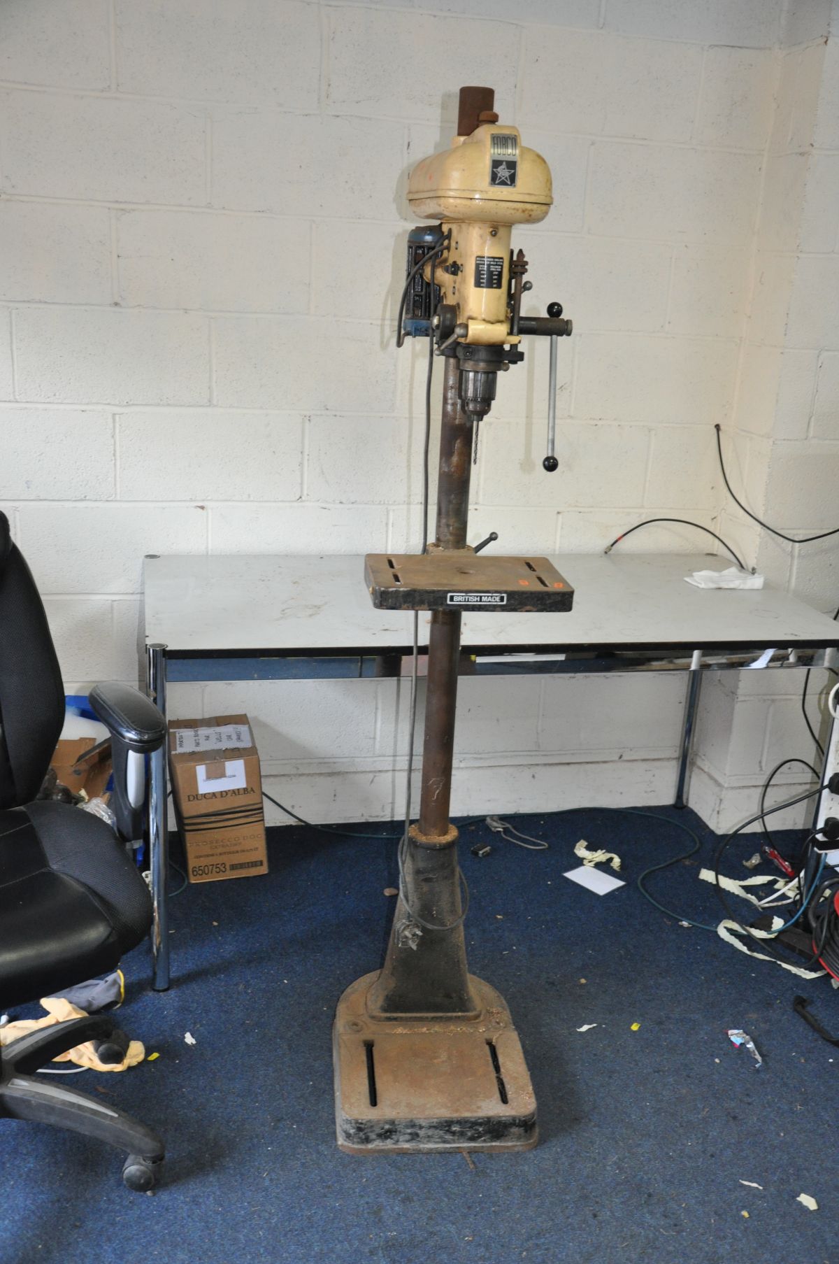 A FOBCO STAR VINTAGE PILLAR DRILL with 1/2'' capacity chuck 230v single phase motor with maximum RPM