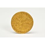 A GOLD ANGEL JAMES 1ST 1607-1609 23 CARATS 4.5 GRAMS TEN SHILLINGS, coin is cracked from the