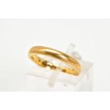 A 22CT GOLD BAND, the plain polished band with a 22ct hallmark for Birmingham, ring size K,
