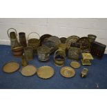 A LARGE QUANTITY OF BRASS MISCELLANEOUS, to include log buckets, coal scuttles, wall plates, trivet,