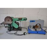 A NUTOOL MS200 205MM COMPOUND MITRE SAW (PAT pass and working) and a Tooltec belt and disc sander (