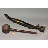 A POLYNESIAN THROWING ULA CLUB AND A 19TH CENTURY CHINESE BLACK LACQUER AND GILT DRAGON