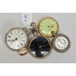 A WWI ROYAL FLYING CORPS POCKET WATCH AND THREE OTHERS, black dial, faded luminescent, Arabic and
