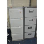TWO METAL FOUR DRAWER FILING CABINETS, one with key