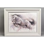 GARY BENFIELD (BRITISH 1965) 'LIGHTNING', a limited edition print of a white horse, signed bottom