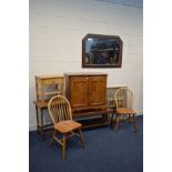 A QUANTITY OF OCCASIONAL FURNITURE, to include cherrywood two cabinet, oak occasional table, two